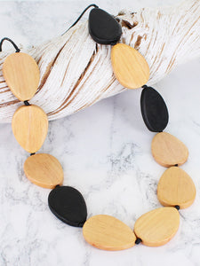 Long Wooden Necklace Black & Natural