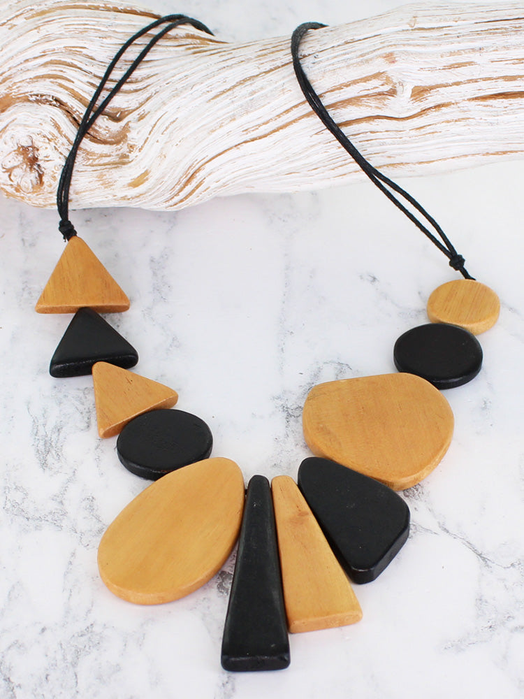 A-Symmetric Wooden Necklace - Black & Natural