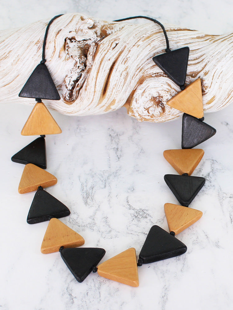 Triangular Wooden Necklace - Black & Natural