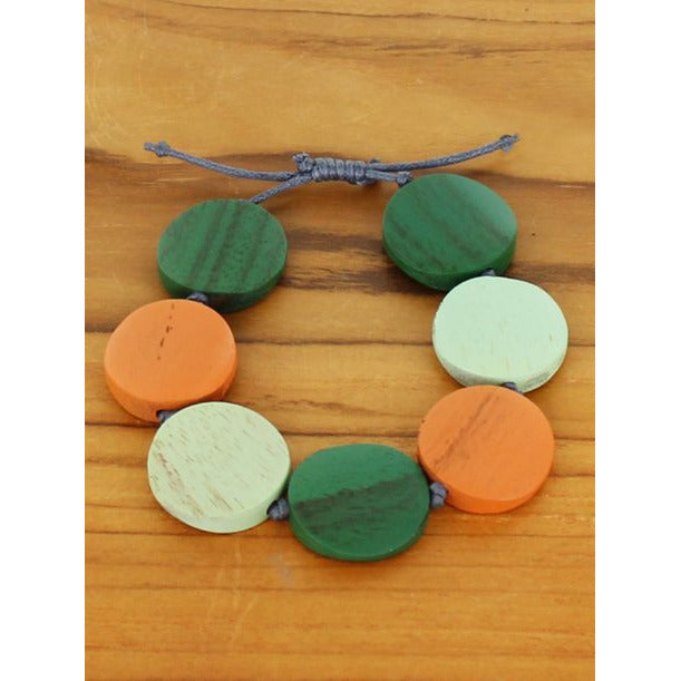 Wooden Bracelet -  Green & Orange