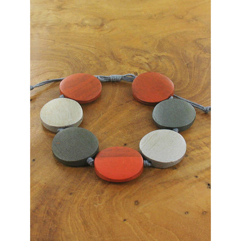 Wooden Bracelet - Orange & Grey