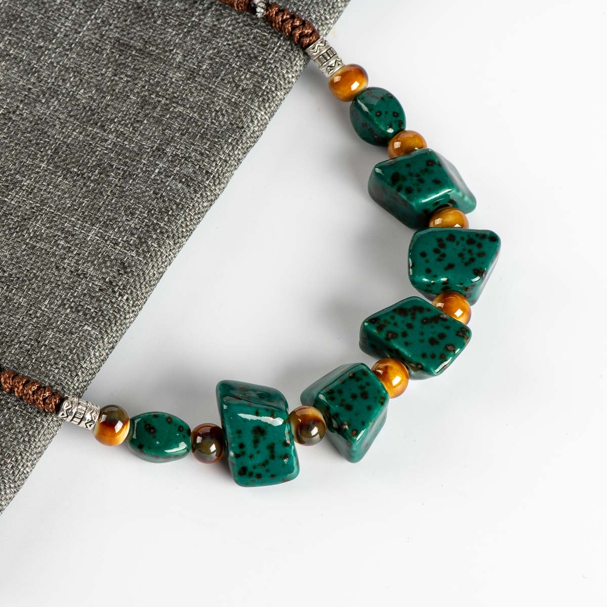 Irregular Shape Ceramic Bead Necklace - Green