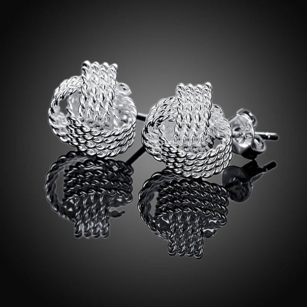 Silver Woven Coil Design Earrings