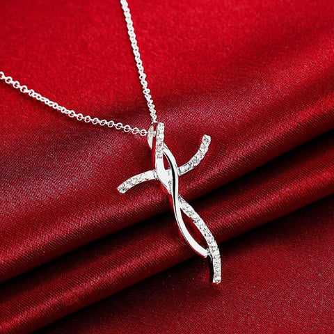 Silver Cross with Crystal Necklace