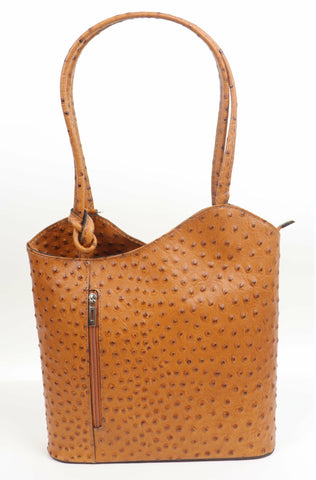 Ostrich Effect Leather Backpack Handbag - Light Tan
