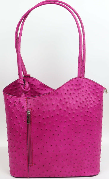 Ostrich Effect Leather Handbag Backpack - Fuchsia