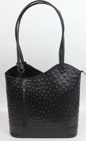 Ostrich Effect Leather Handbag Backpack  - Black