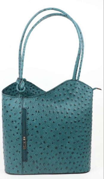 Ostrich Effect Leather Handbag Backpack - Teal