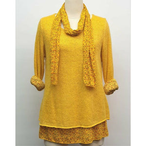 Ditsy Double Layer Top & Scarf - Yellow
