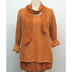 Ditsy Double Layer Top & Scarf - Orange