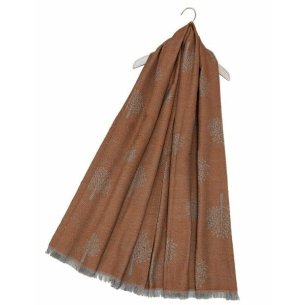 Reversible Soft Wool Tree Scarf - Rust/Grey