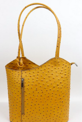 Ostrich Effect Leather Backpack Handbag - Yellow