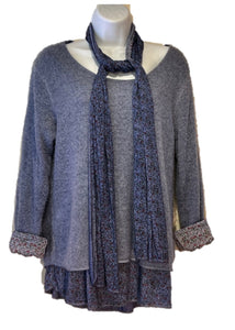 Knitted Layer Top with Scarf - Denim