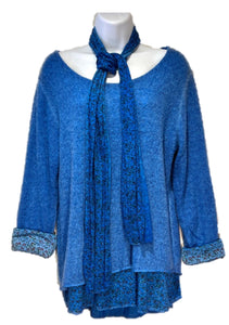 Knitted Layer Top with Scarf - Blue