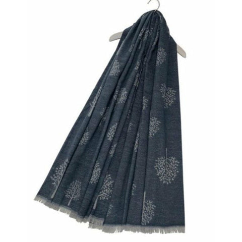 Reversible Soft Wool Tree Scarf - Navy/Grey