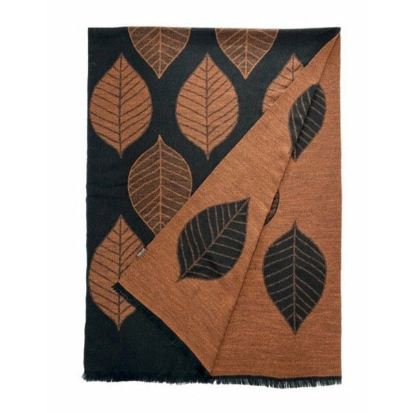 Reversible Soft Wool Leaf Scarf - Brown