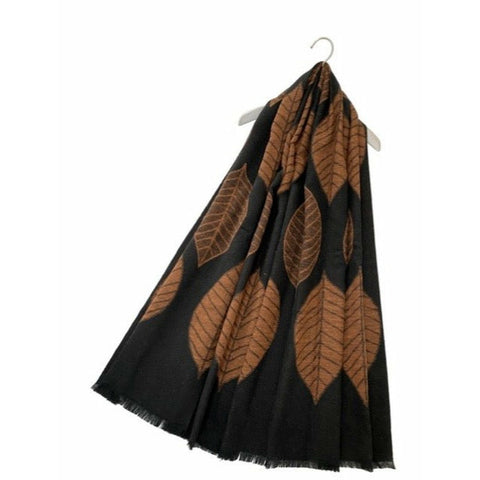 Reversible Soft Wool Leaf Scarf - Brown