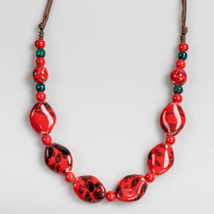 Ceramic Bead Necklace - Red
