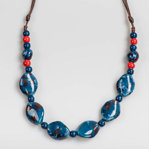 Ceramic Bead Necklace - Blue