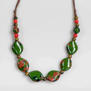 Ceramic Bead Necklace - Green/Red