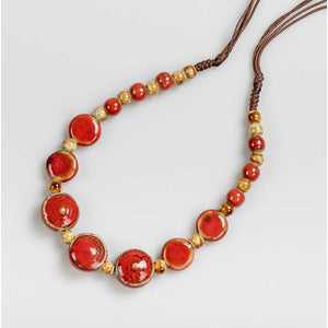 Ceramic Necklace Disc Shaped - Red