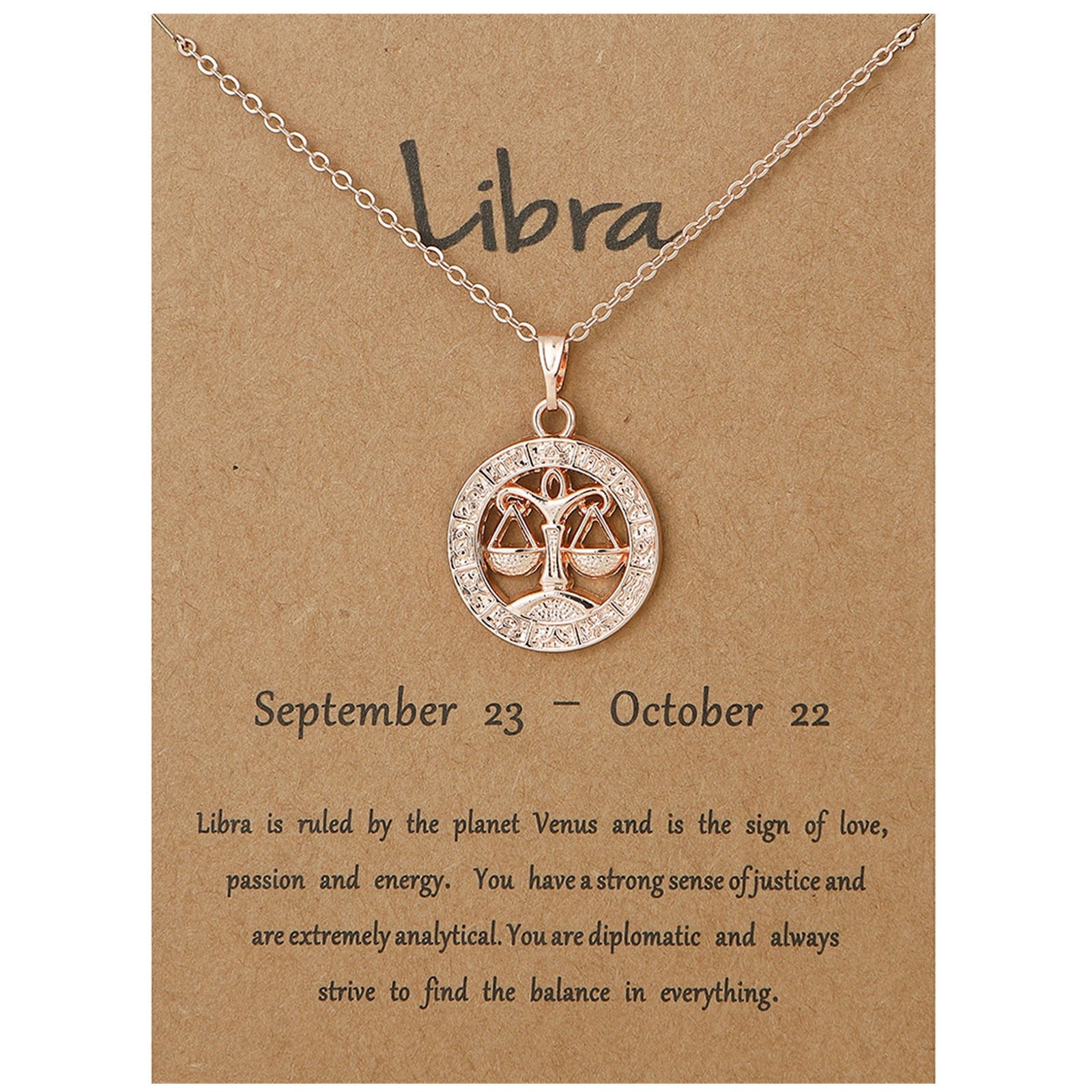 Libra Round Necklace - Rose Gold