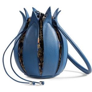 By-Lin Tulip Leather Bag - Cobalt Blue 'Dubai' Batik
