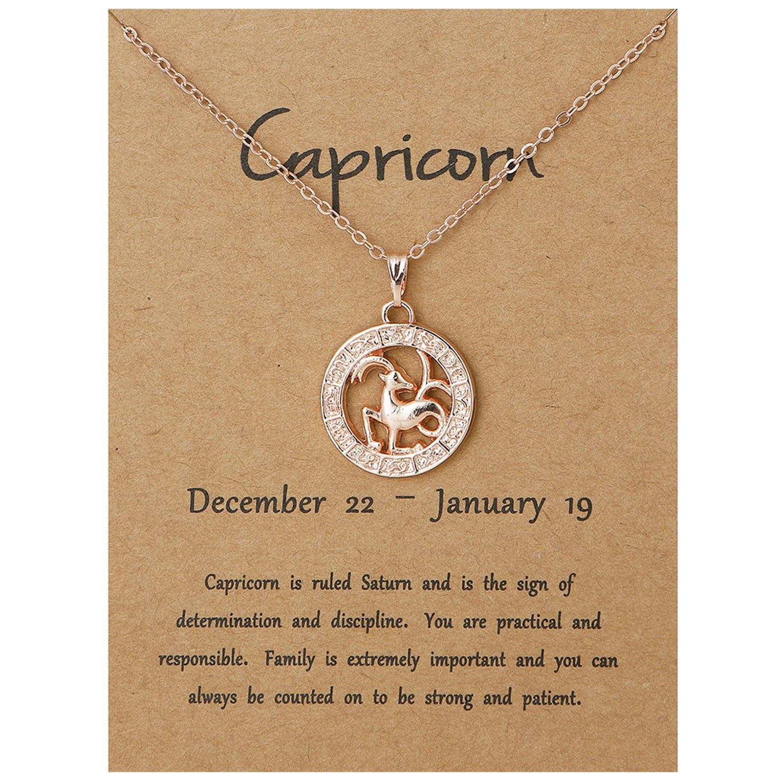 Capricorn Round Necklace - Rose Gold