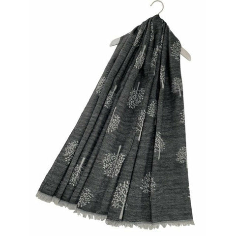 Reversible Soft Wool Tree Scarf - Charcoal