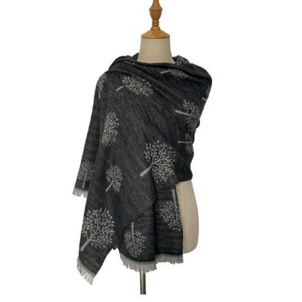 Reversible Soft Wool Tree Scarf - Charcoal