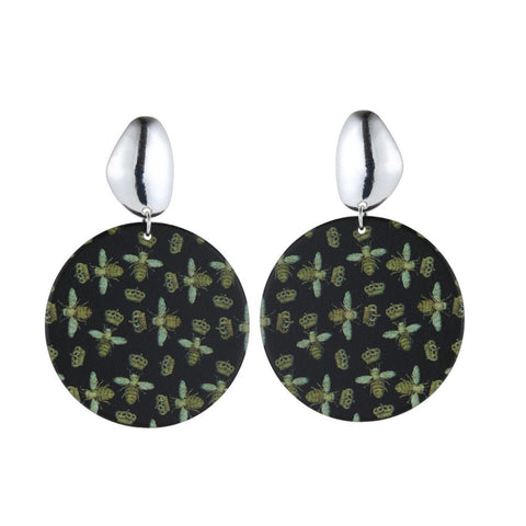 Round Resin Earrings -Bees