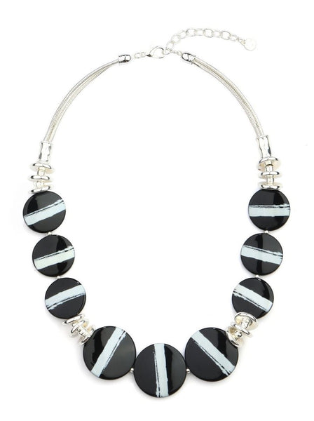Graduated Resin Circles Necklace - Black & White