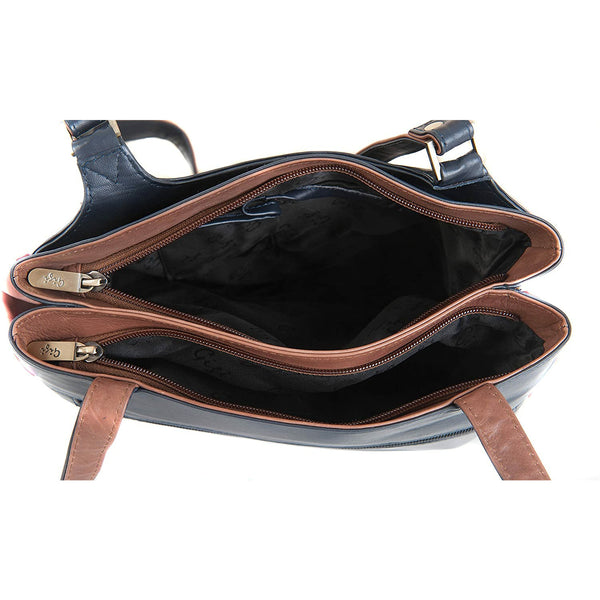 GIGI Leather Bag - Navy/Mid Brown