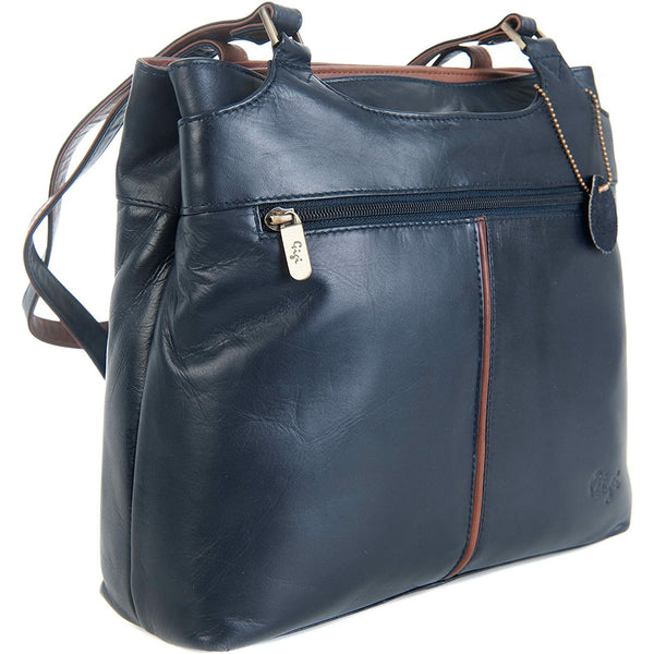 GIGI Leather Bag - Navy/Mid Brown