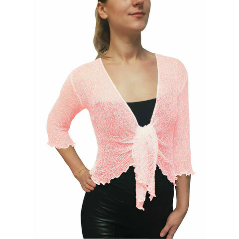 Knitted Shrug Cardigan - Light Pink