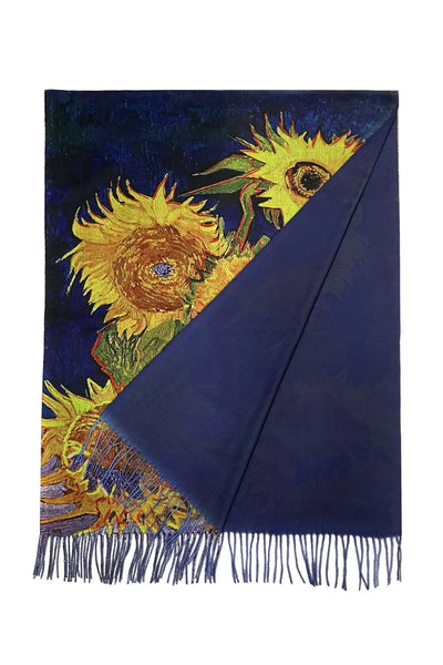 Van Gogh - 6 Sunflowers Wool Blend Scarf with Tassel Edge