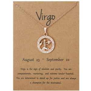 Virgo Round Necklace - Rose Gold